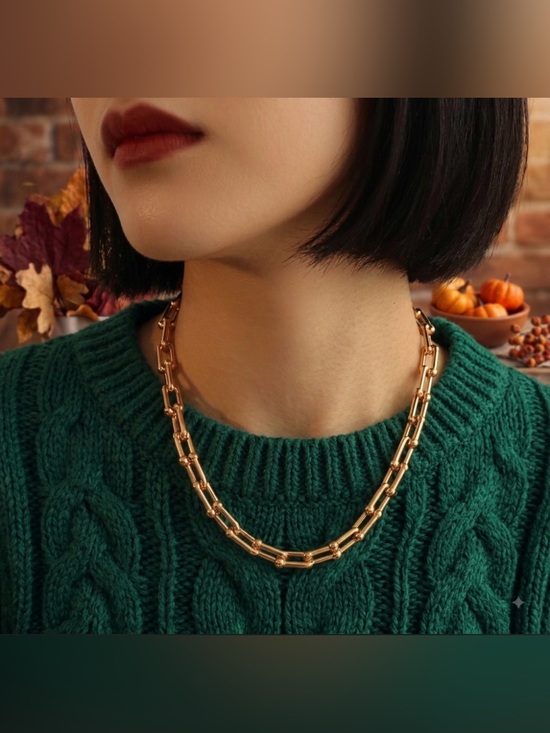 Anthropologie Jewelry - Gold HardWear Style Gauge U Link Chain Necklace